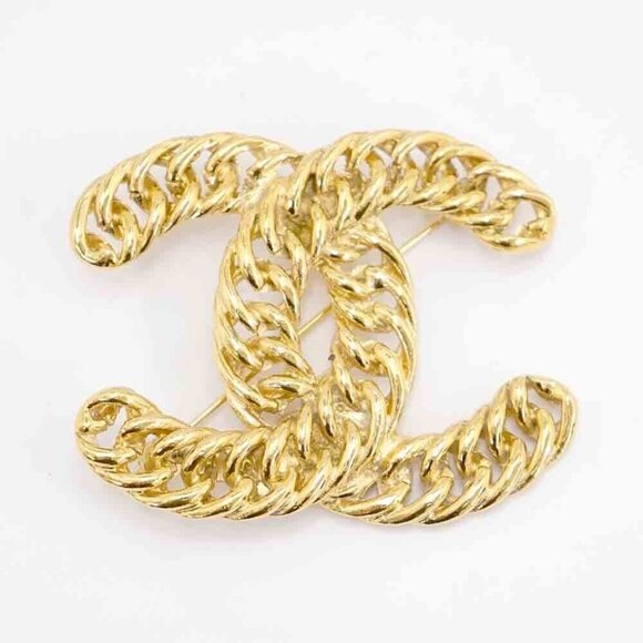 CHANEL CC Logo Round Link Rope Brooch Gold Tone 1107 Pin Auth - Picture 2 of 12